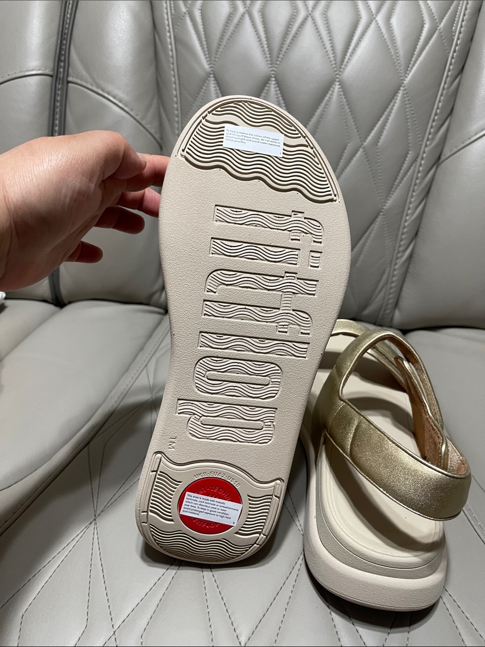 FitFlop F-Mode Go Metallic Gold Adjustable Flatform Sandals - Picture 10 of 10